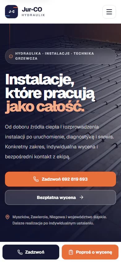 Jur-CO Hydraulik — widok mobilny