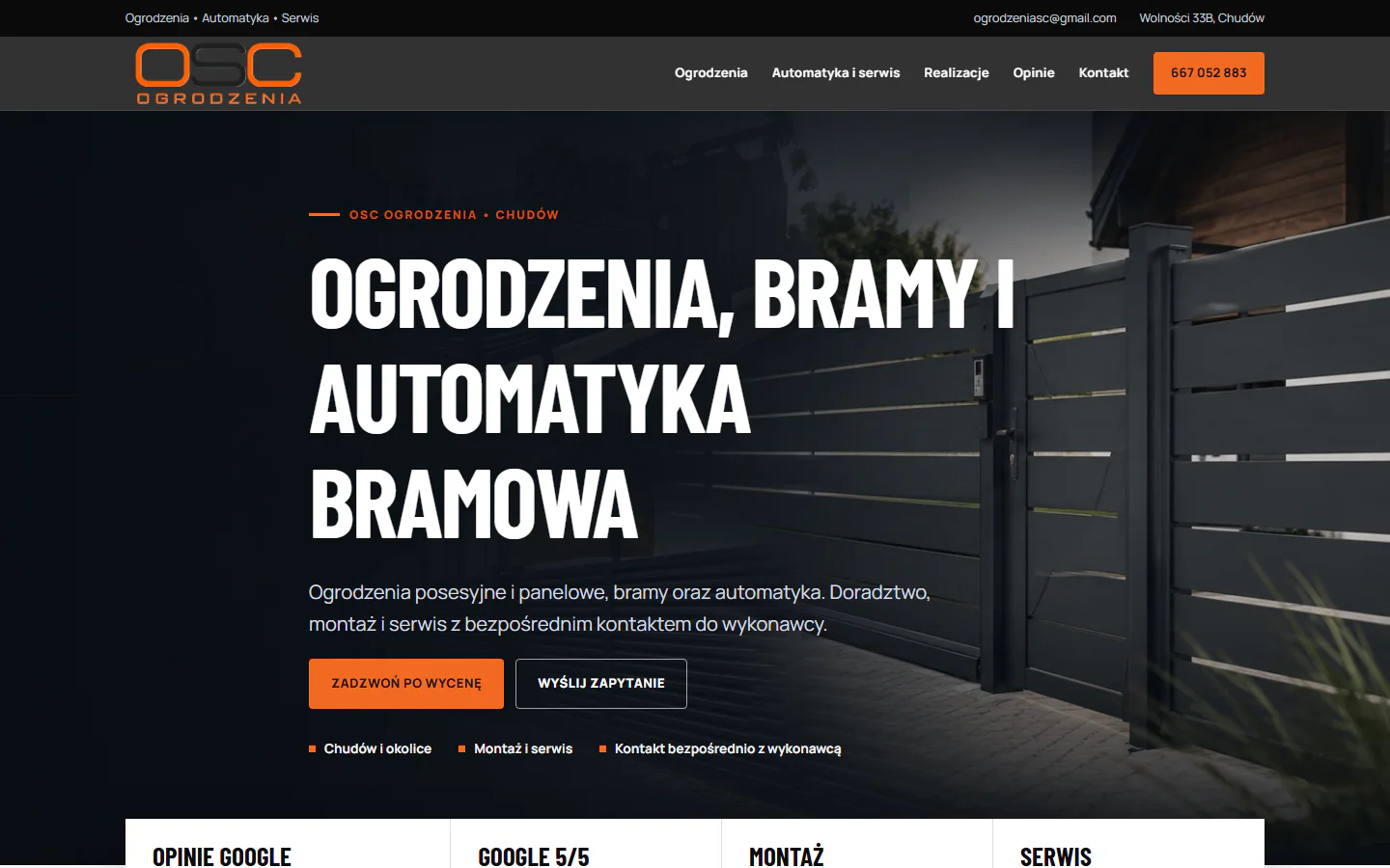 Strona internetowa OSC Ogrodzenia w widoku desktopowym