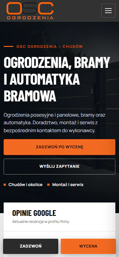 OSC Ogrodzenia — widok mobilny